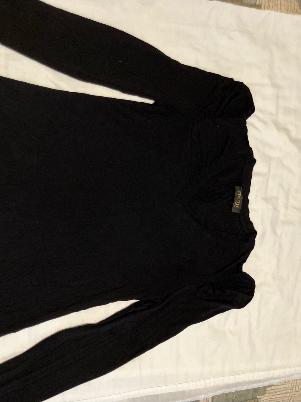 Truth By Republic Black Ruched Puff Shoulder V-Neck Long Sleeve Top